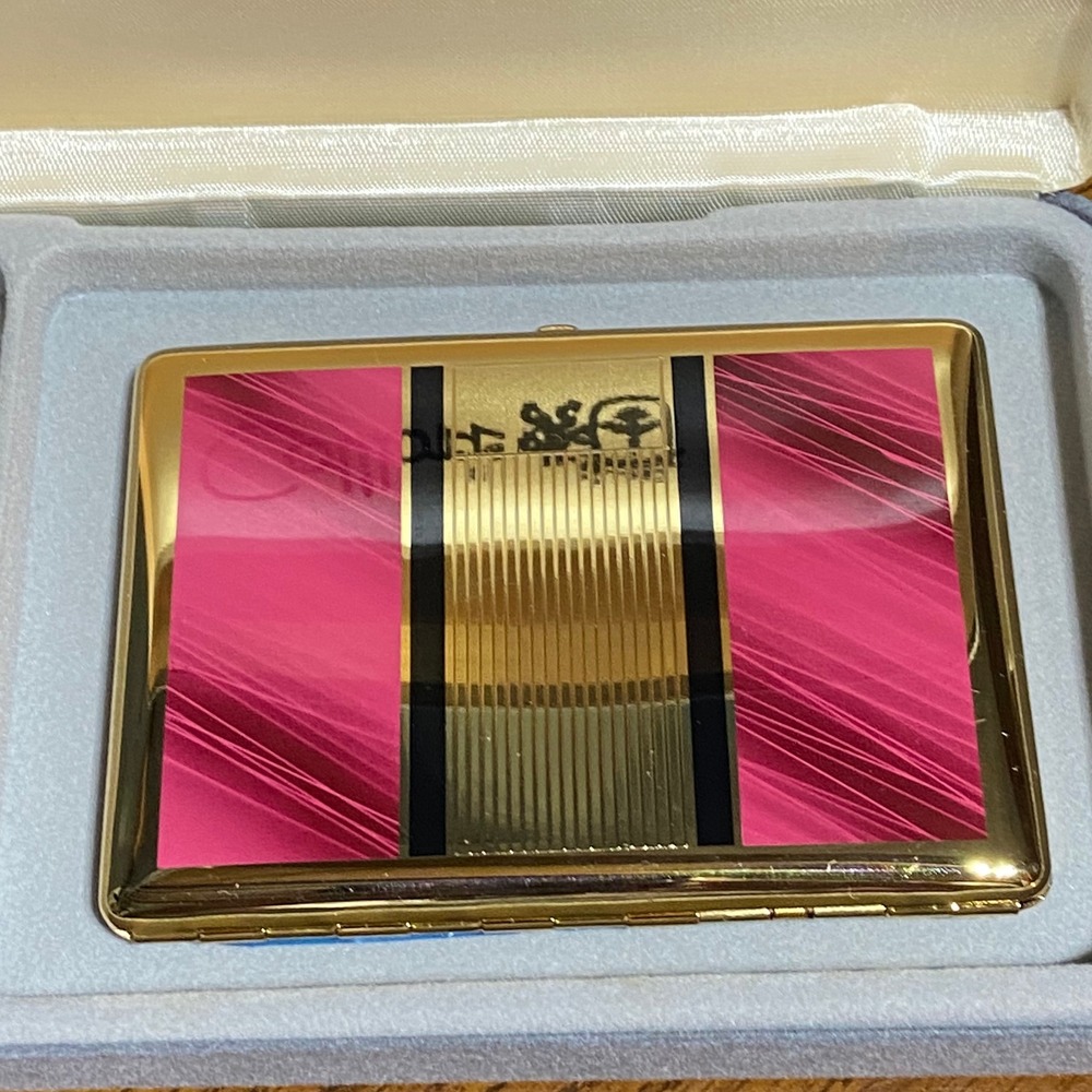 Colibri Vintage Gold Tone Pink Striped Lighter and Cigarette Case Set CCM-1006-S - Picture 6 of 10